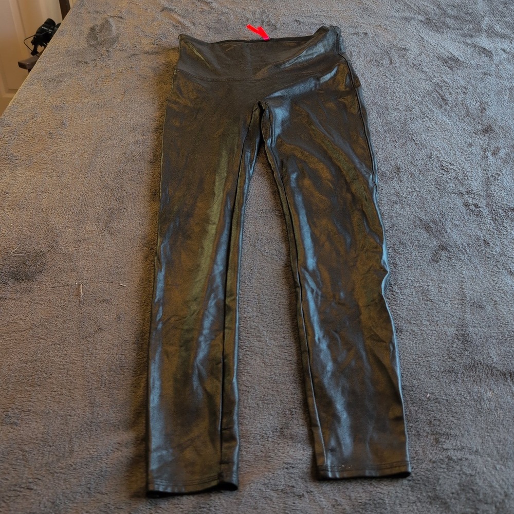 Spanx Faux Leather Leggings Black High Waisted Tummy Control XL Slimming Pant